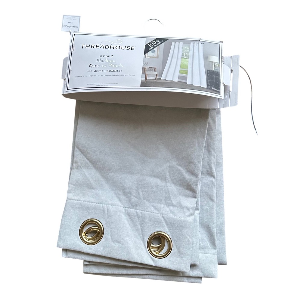 Threadhouse White Blackout Window Panels Set of 2 Metal Grommets 37x84 Each